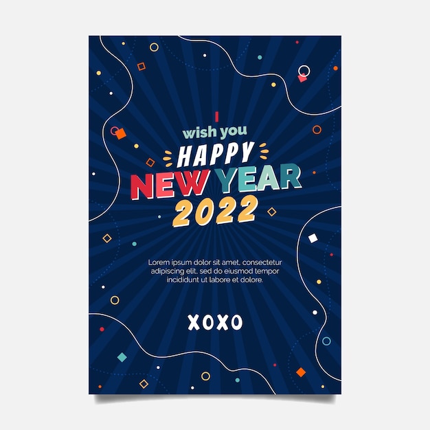 Hand drawn flat new year greeting card template