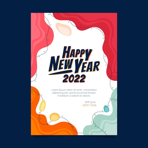 Hand drawn flat new year greeting card template