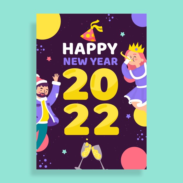 Hand drawn flat new year greeting card template