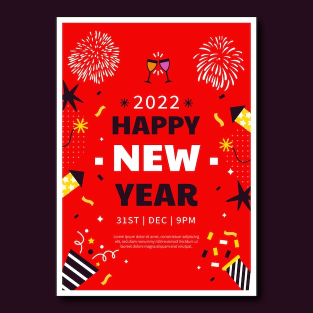 Hand drawn flat new year greeting card template