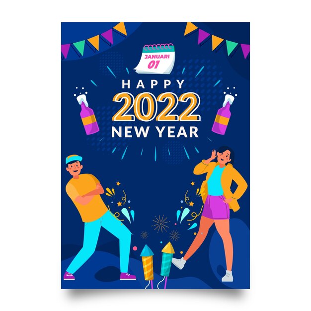 Hand drawn flat new year greeting card template