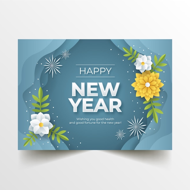 Hand drawn flat new year greeting card template