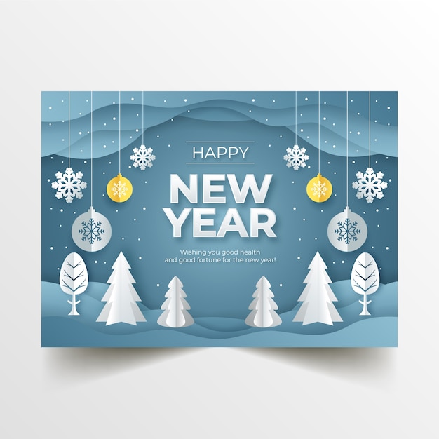 Hand drawn flat new year greeting card template