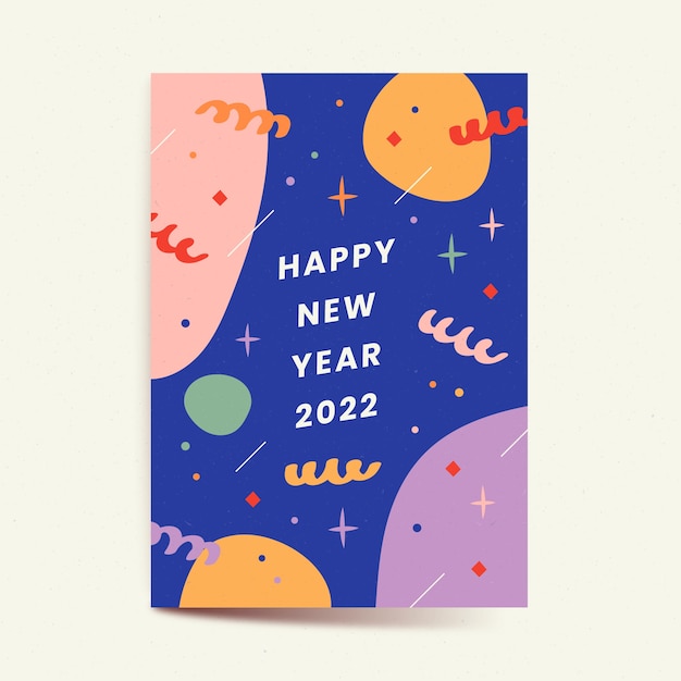 Hand drawn flat new year greeting card template