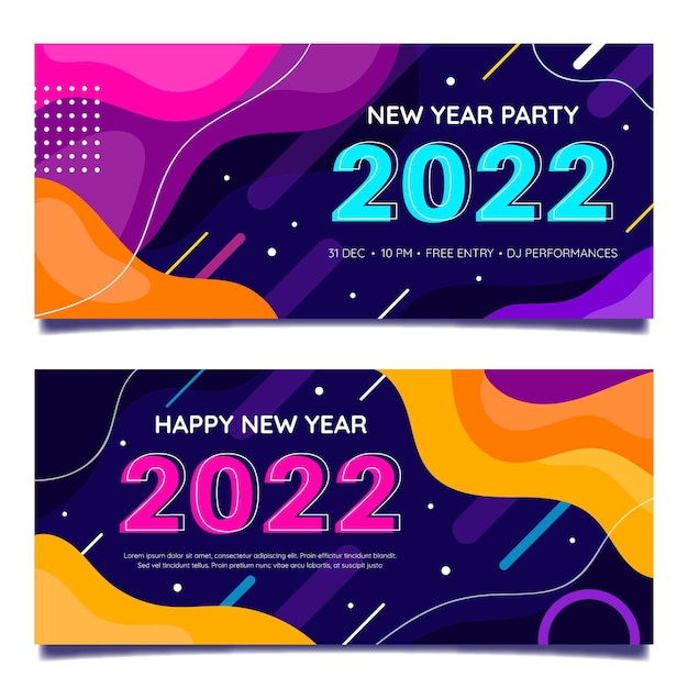 Hand drawn flat new year horizontal banners set