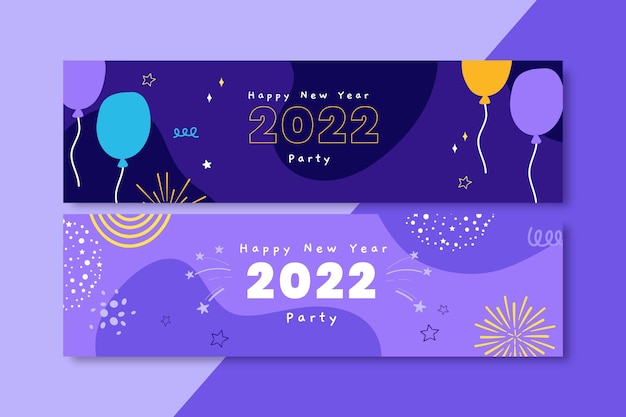 Hand drawn flat new year horizontal banners set