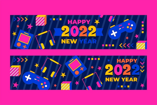 Free Vector hand drawn flat new year horizontal banners set