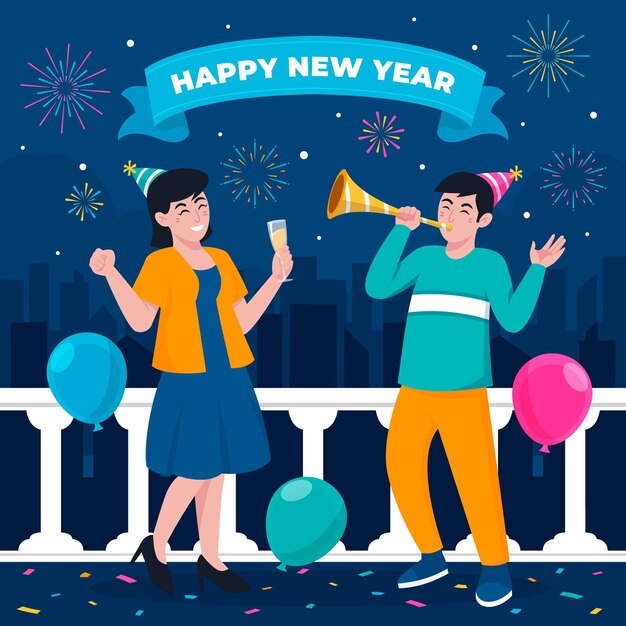 Hand drawn flat new year illustration