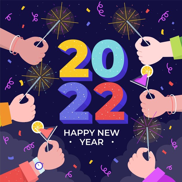 Hand drawn flat new year illustration