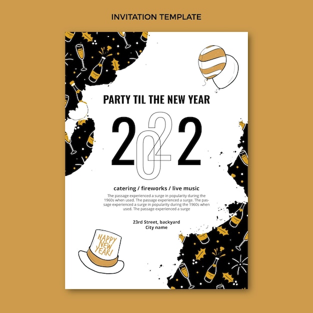 Hand drawn flat new year invitation template