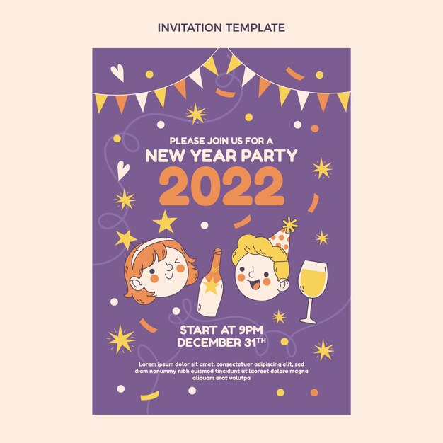 Hand drawn flat new year invitation template