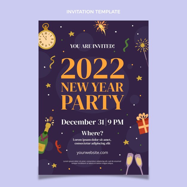 Hand drawn flat new year invitation template