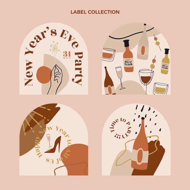 Hand drawn flat new year labels collection