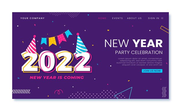 Hand drawn flat new year landing page template