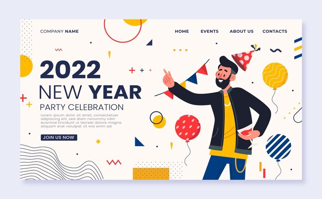 Hand drawn flat new year landing page template