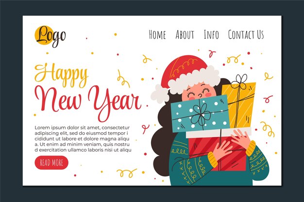 Hand drawn flat new year landing page template