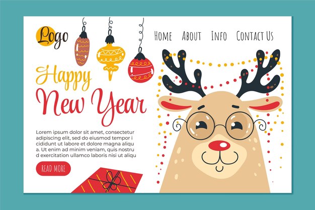 Hand drawn flat new year landing page template