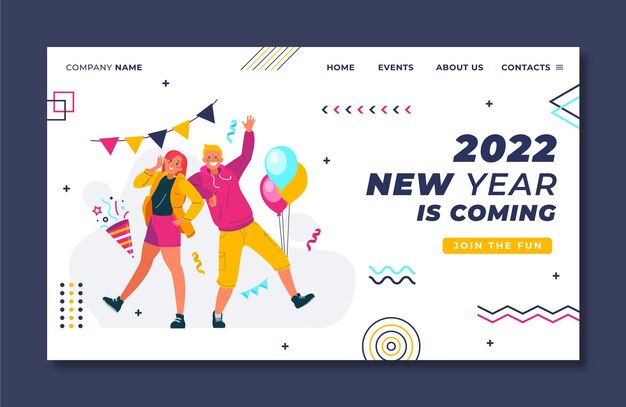 Hand drawn flat new year landing page template