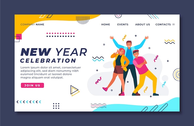 Hand drawn flat new year landing page template