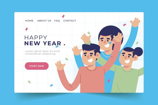 Hand drawn flat new year landing page template