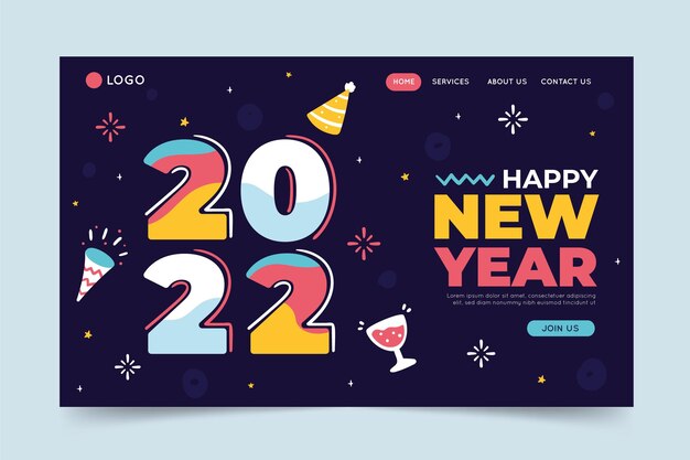 Hand drawn flat new year landing page template