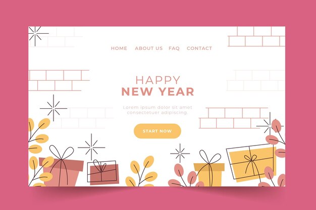 Hand drawn flat new year landing page template