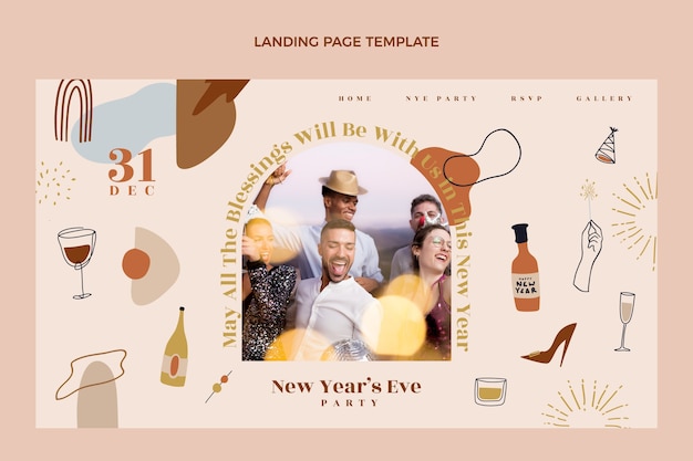 Hand drawn flat new year landing page template