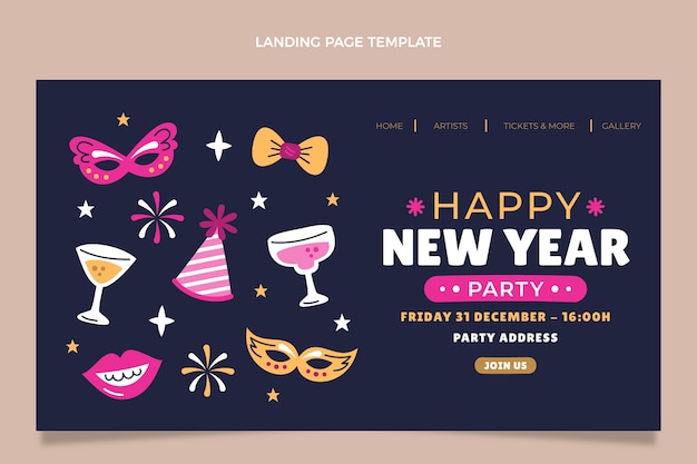 Hand drawn flat new year landing page template