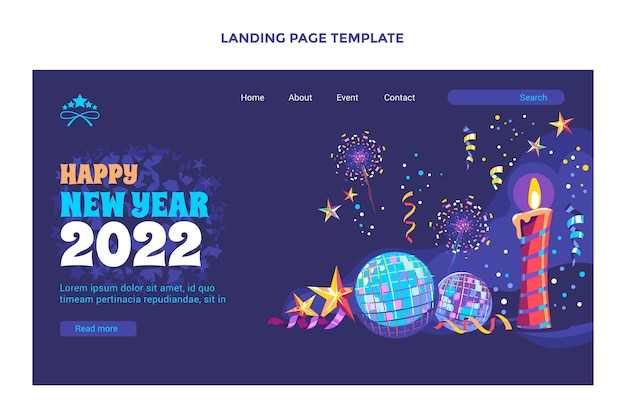 Hand drawn flat new year landing page template