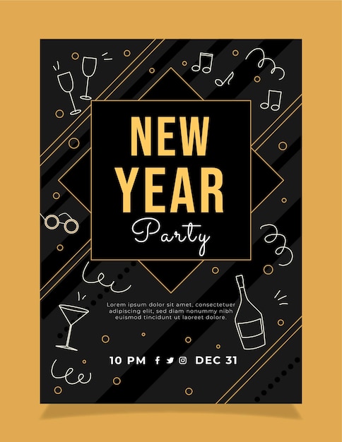 Free Vector hand drawn flat new year party flyer template