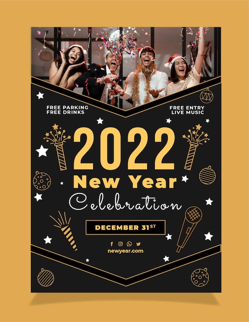 Free Vector hand drawn flat new year party flyer template