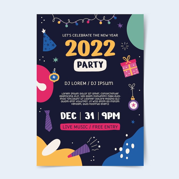 Hand drawn flat new year party flyer template