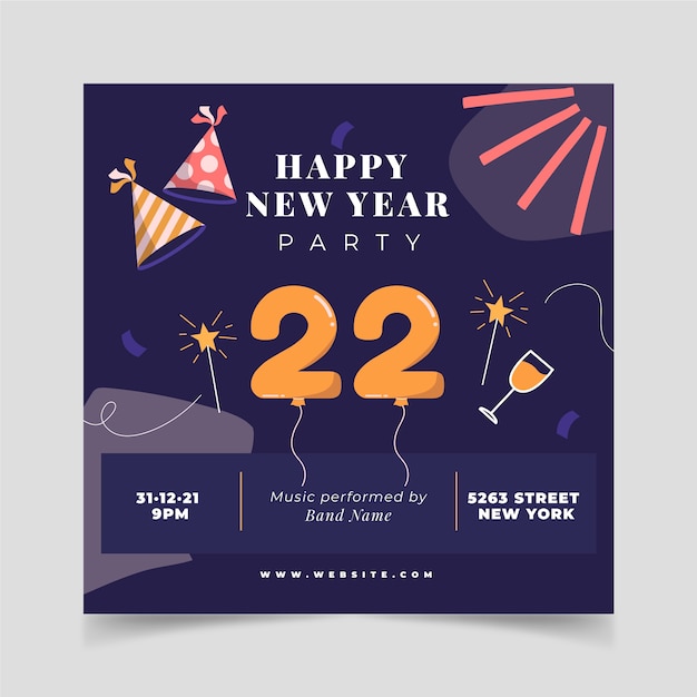 Hand drawn flat new year party flyer template