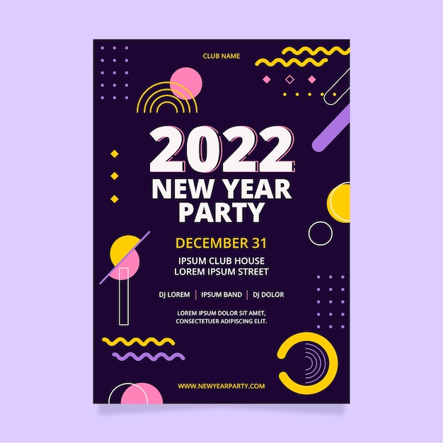 Hand drawn flat new year party flyer template