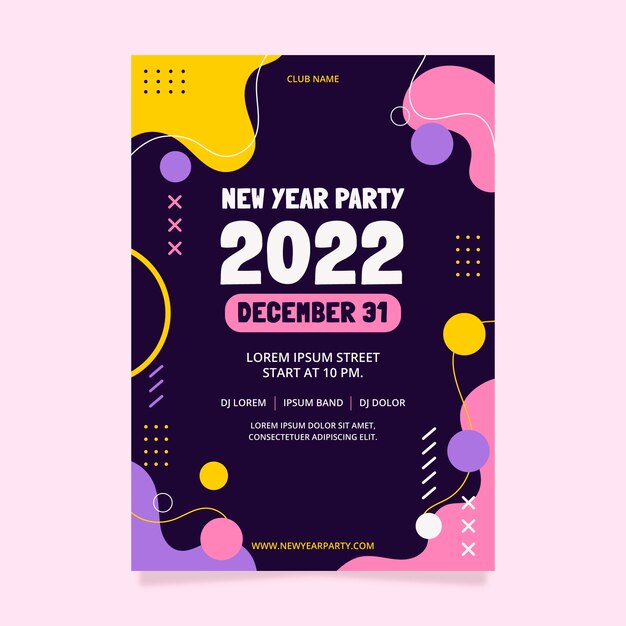 Hand drawn flat new year party flyer template