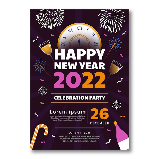 Hand drawn flat new year party flyer template