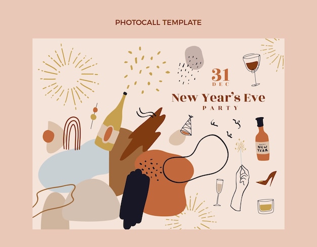 Hand drawn flat new year photocall template