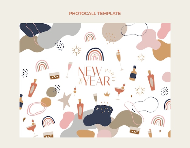 Hand drawn flat new year photocall template