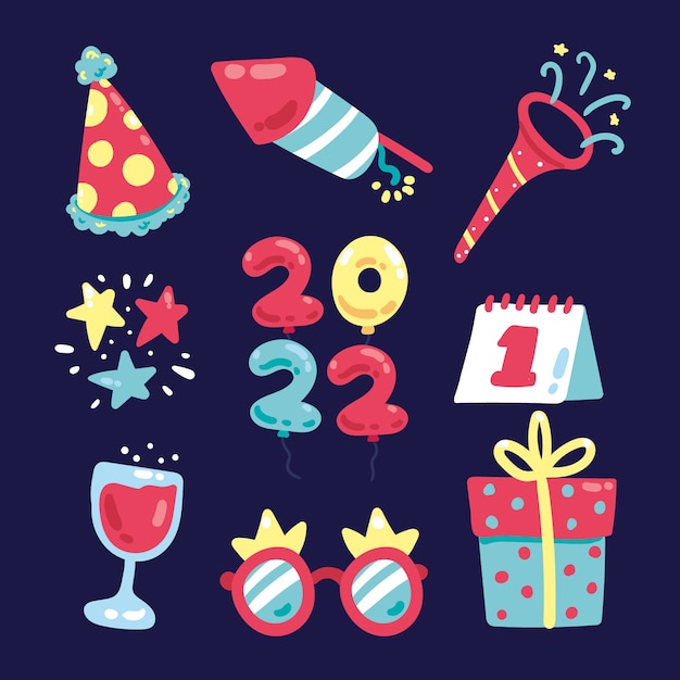 Free Vector hand drawn flat new year's eve elements collection