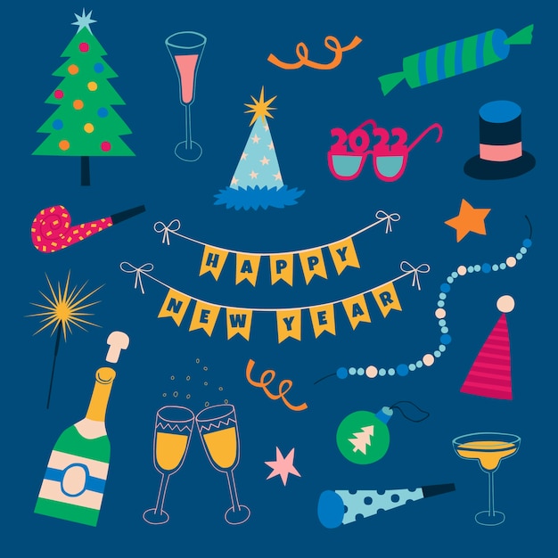 Free Vector hand drawn flat new year's eve elements collection