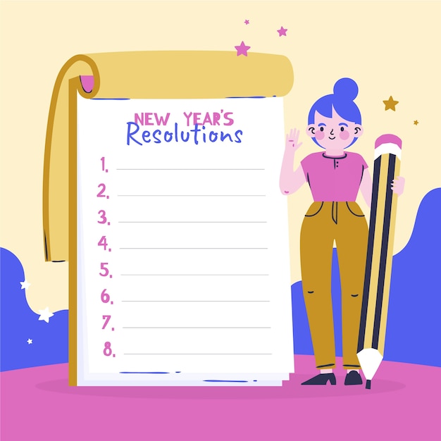 Hand drawn flat new year's resolutions illustration