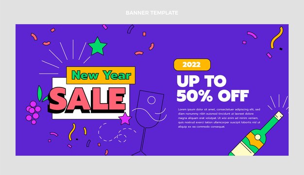 Hand drawn flat new year sale horizontal banner