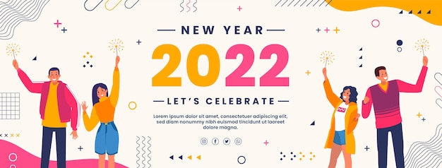 Hand drawn flat new year social media cover template