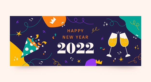 Hand drawn flat new year social media cover template