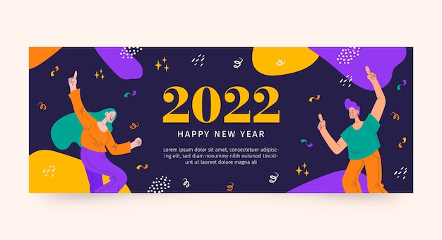 Hand drawn flat new year social media cover template