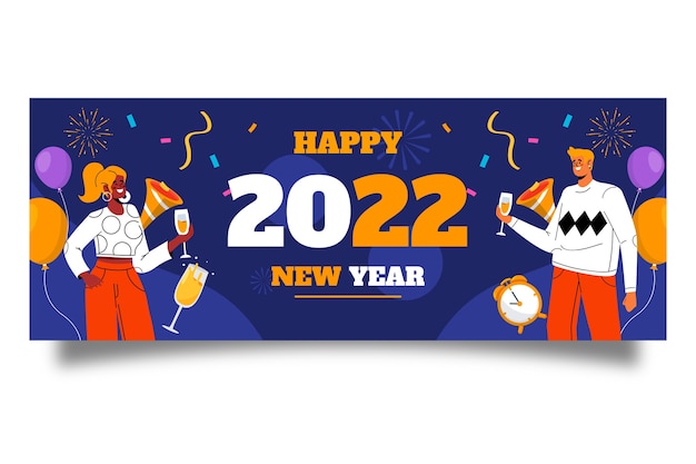 Hand drawn flat new year social media cover template