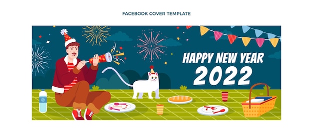 Hand drawn flat new year social media cover template