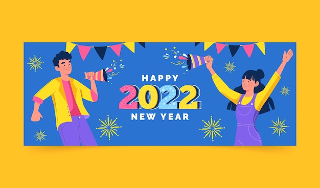 Hand drawn flat new year social media cover template