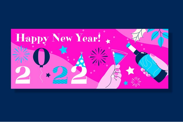 Hand drawn flat new year social media cover template