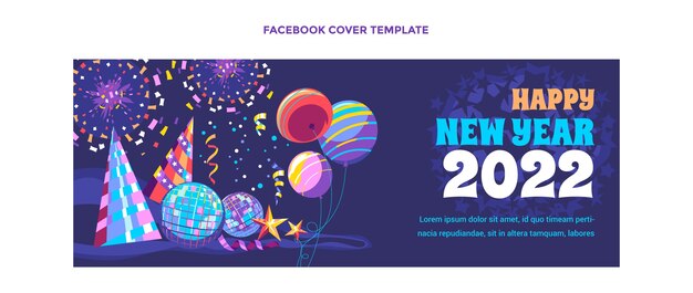 Hand drawn flat new year social media cover template